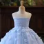 Chic / Beautiful Sky Blue Pearl Appliques Birthday Flower Girl Dresses 2025 Ball Gown Scoop Neck Sleeveless Backless Floor-Length / Long