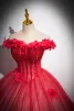 Chic / Beautiful Red Flower Prom Dresses 2023 Off-The-Shoulder Sleeveless Floor-Length / Long Ball Gown Formal Dresses