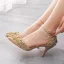 Scintillantes Doré Faux Diamant Paillettes Chaussure De Mariée 2023 Bride Cheville 7 cm Talons Aiguilles À Bout Pointu Mariage Talons Hauts