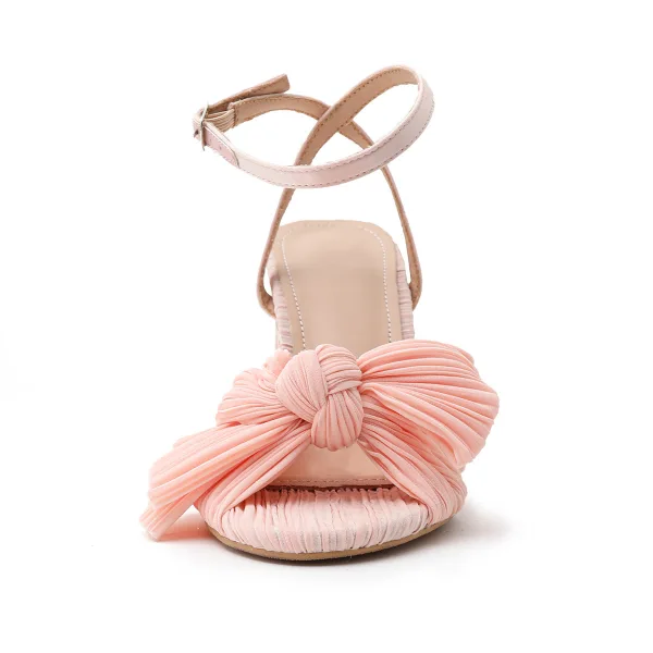 Sexy Gold Street Wear Bow Womens Sandals 2022 Ankle Strap 10 cm Thick Heels Open / Peep Toe Sandals High Heels