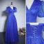 Vintage / Originale Bleu Roi Paillettes Robe De Bal 2023 Princesse V-Cou Manches Courtes Dos Nu Longue Promo Robe De Ceremonie
