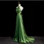 Modest / Simple Green Split Front Evening Dresses High Neck 2024 A-Line / Princess Sleeveless Backless Bow Floor-Length / Long Evening Party Formal Dresses