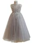 Bling Bling Grey Beading Pearl Sequins Birthday Flower Girl Dresses 2024 A-Line / Princess Scoop Neck Sleeveless Backless Bow Floor-Length / Long Tulle