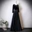 Vintage / Retro Black Lace Flower Satin Mother Of The Bride Dresses 2025 A-Line / Princess Scoop Neck Long Sleeve Backless Floor-Length / Long