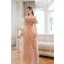 Charming Champagne Evening Dresses 2022 A-Line / Princess Off-The-Shoulder Beading Sequins Sleeveless Backless Floor-Length / Long Evening Party Formal Dresses