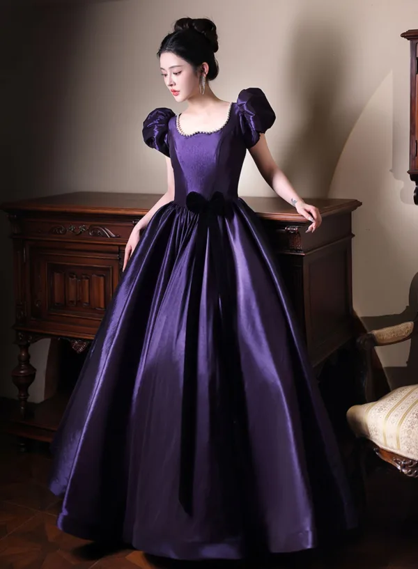 strapless open back dress Satin Purple Puffy Sleeves Corset Prom Dress Pageant Party Dress Gala –  formalgowns