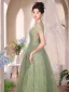 Chic / Beautiful Sage Green Prom Dresses 2024 A-Line / Princess Off-The-Shoulder Short Sleeve Backless Floor-Length / Long Prom Formal Dresses