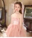 Chic / Beautiful Blushing Pink Beading Birthday Flower Girl Dresses 2025 Ball Gown Scoop Neck Sleeveless Backless Tea-length Tulle