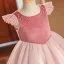 Modest / Simple Blushing Pink Beading Birthday Flower Girl Dresses 2024 Ball Gown Scoop Neck Cap Sleeves Floor-Length / Long Tulle