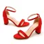 Sexy Rot Abend Sandalen Damen 2025 Knöchelriemen 7 cm Thick Heels Peeptoes Sandaletten Hochhackige