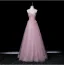 Lovely Blushing Pink Pearl Sequins Prom Dresses 2026 A-Line / Princess Strapless Sleeveless Backless Floor-Length / Long Formal Dresses