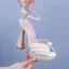 Chic / Beautiful White Pearl Wedding Shoes 2024 Ankle Strap 13 cm Thick Heels Open / Peep Toe Wedding Shoes High Heels