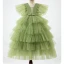 Chic / Belle Vert Cendré Volants en Cascade Anniversaire Robe Ceremonie Fille 2022 Princesse V-Cou Manches Courtes Dos Nu Longue Robe Ceremonie Fille