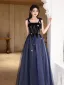 Chic / Beautiful Purple Lace Flower Prom Dresses 2025 A-Line / Princess Spaghetti Straps Sleeveless Backless Floor-Length / Long Prom Formal Dresses