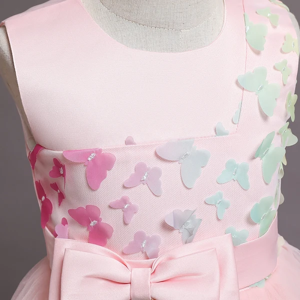 Lovely Blushing Pink Butterfly Appliques Birthday Flower Girl Dresses 2024 Ball Gown Scoop Neck Sleeveless Bow Sash Floor-Length / Long