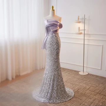 Glitter Lavendel Pailletten Avondjurken 2023 Trompet Zeemeermin Strapless Mouwloos Ruglooze Sweep Trein Avond Gelegenheid Jurken