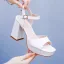 Minimalistisch Weiß Knöchelriemen Brautschuhe 2025 9 cm Thick Heels Peeptoes Hochzeit Sandaletten Hochhackige