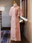 Chinese style Blushing Pink Printing Evening Party Cheongsam 2025 Trumpet / Mermaid High Neck Short Sleeve Floor-Length / Long