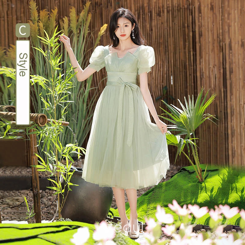 Green tea clearance length bridesmaid dresses