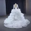 Luxury / Gorgeous Charming White Beading Sequins Cascading Ruffles Wedding Dresses 2023 Ball Gown Scoop Neck Long Sleeve Backless Chapel Train Wedding