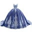 High-end Ocean Blue Glitter Beading Lace Flower Prom Dresses 2023 Ball Gown Spaghetti Straps Sleeveless Backless Floor-Length / Long Prom Formal Dresses