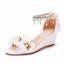 Chic / Beautiful White Pearl Rhinestone Ankle Strap Tassel Appliques Outdoor / Garden Womens Sandals 2023 6 cm Wedges Open / Peep Toe Sandals