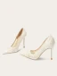 Elegant Ivory Lace Flower Wedding Shoes 2024 Leather 10 cm Stiletto Heels Pointed Toe Wedding Pumps High Heels
