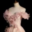 Classy Pearl Pink Pearl Sequins Prom Dresses 2022 A-Line / Princess Off-The-Shoulder Ruffle Flower Short Sleeve Backless Floor-Length / Long Prom Formal Dresses
