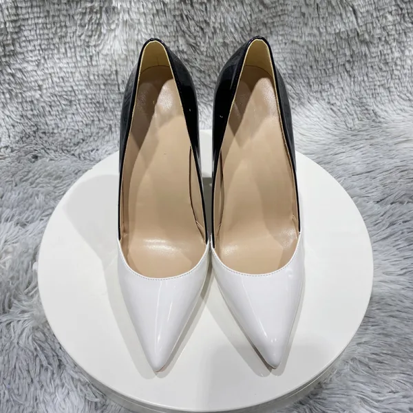 Two Tone Black White Evening Party Pumps 2023 Patent Leather 12 cm Stiletto Heels Pointed Toe Pumps High Heels