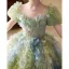 Flower Fairy Sage Green Beading Sequins Appliques Birthday Flower Girl Dresses 2025 Ball Gown Scoop Neck Short Sleeve Backless Floor-Length / Long