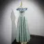 Chic / Beautiful Mint Green Printing Prom Dresses 2022 A-Line / Princess Off-The-Shoulder Pearl Bow Sleeveless Backless Floor-Length / Long Prom Formal Dresses