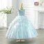 Classy Sky Blue Beading Rhinestone Sequins Birthday Flower Girl Dresses 2024 Ball Gown High Neck Sleeveless Floor-Length / Long Tulle