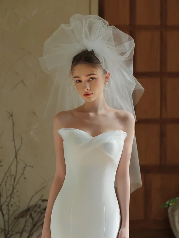 Fashion White Puffy Tulle Wedding Veils 2025