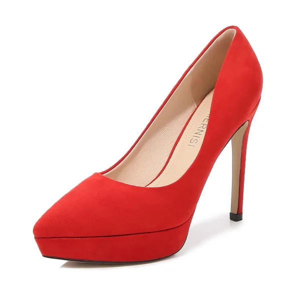 Modest / Simple Black Evening Party Suede Pumps 2023 12 cm Stiletto Heels Pointed Toe Pumps High Heels