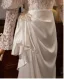 Vintage / Retro Ivory Beading Pearl Lace Flower Satin Engagement Wedding Dresses 2025 Trumpet / Mermaid High Neck Long Sleeve Backless Bow Tea-length