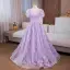 Flower Fairy Lavender Sequins Appliques Prom Dresses 2024 Ball Gown V-Neck Short Sleeve Backless Floor-Length / Long Prom Formal Dresses