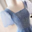 Simple Bleu Ciel Perlage Paillettes Robe De Bal 2023 Princesse Encolure Carrée Manches Courtes Dos Nu Longue Promo Robe De Ceremonie