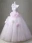 Chic / Beautiful Blushing Pink Appliques Prom Dresses 2026 Ball Gown One-Shoulder Sleeveless Backless Floor-Length / Long Prom Formal Dresses