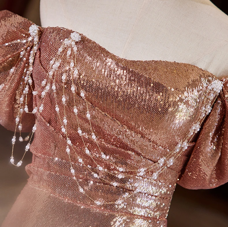 Sexy Sparkly Rose Gold Sequins Beading Pearl Evening Dresses 2024 Trumpet Mermaid Short Sexy Sparkly Rose Gold Sequins Beading Pearl Evening Dresses 2024 Trumpet Mermaid Short