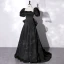 Élégant Noire Satin Robe De Bal 2022 Princesse Encolure Carrée Manches Courtes Dos Nu Noeud Train De Balayage Robe De Ceremonie