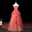 Elegant Watermelon Appliques Printing Prom Dresses 2025 Ball Gown Strapless Sleeveless Backless Sweep Train Prom Formal Dresses