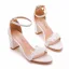 Sexy Blanche En Dentelle Fleur Chaussure De Mariée 2023 Bride Cheville 7 cm Talons Épais Peep Toes / Bout Ouvert Mariage Sandales Talons Hauts
