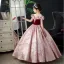 Elegant Burgundy Prom Flower Girl Dresses 2022 Ball Gown Ruffle Scoop Neck Sequins Short Sleeve Floor-Length / Long Flower Girl Dresses
