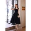Sexy Noire de retour Robe De Graduation 2022 Princesse Bretelles Spaghetti Sans Manches Dos Nu Ceinture Thé Longueur Robe De Ceremonie