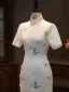 Chinese style White Embroidered Butterfly Tea-length Cheongsam 2026 Trumpet / Mermaid High Neck Short Sleeve
