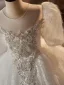 Élégant Blanche Perlage Perle Paillettes En Dentelle Fleur Gland Mariage Robe Ceremonie Fille 2024 Robe Boule Encolure Dégagée Manches Courtes Longue