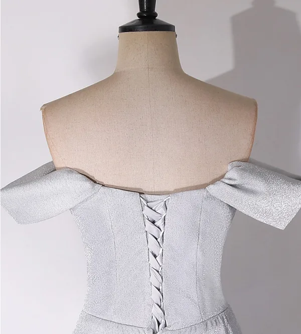 Sexy Grey Prom Dresses 2024 Trumpet / Mermaid Off-The-Shoulder Sleeveless Backless Floor-Length / Long Prom Formal Dresses