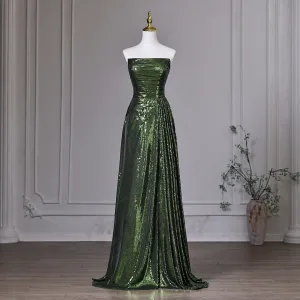Vintage Originale Vert Foncé Paillettes Robe De Soirée 2026 Princesse Bustier Sans Manches Dos Nu