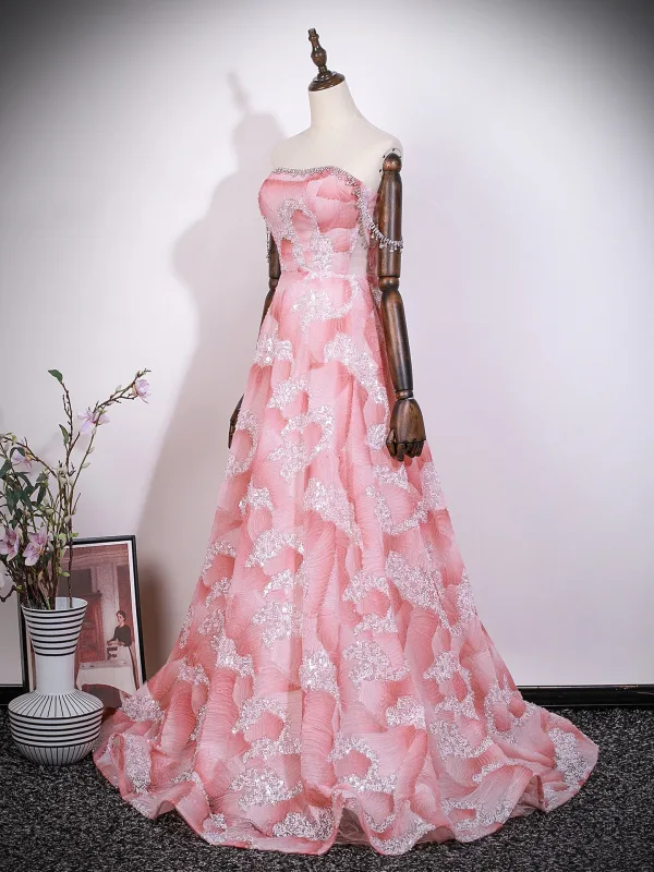 Charmant Rougissant Rose Perlage Paillettes Robe De Bal 2026 Princesse Bustier Sans Manches Dos Nu Longue Robe De Ceremonie