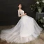 Elegant Leaf Lace Ivory Bridal Wedding Dresses 2021 A-Line / Princess Scoop Neck 3/4 Sleeve Court Train Tulle
